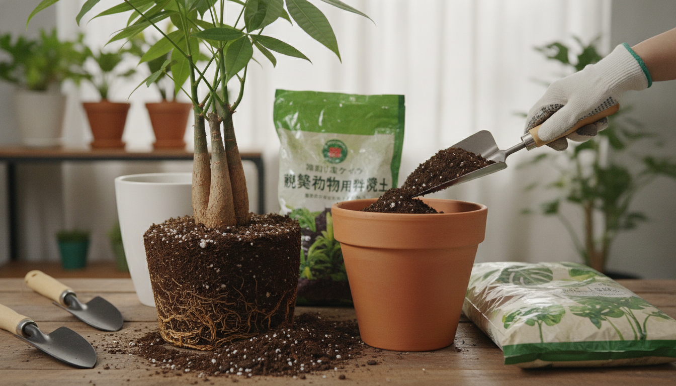 パキラの植え替えで失敗しない!初心者は市販の「観葉植物用培養土」が一番